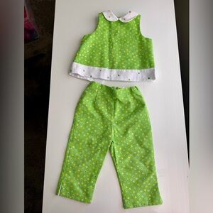 Florence Eiseman Green\White Set with Blue and Yellow Dots Size 5